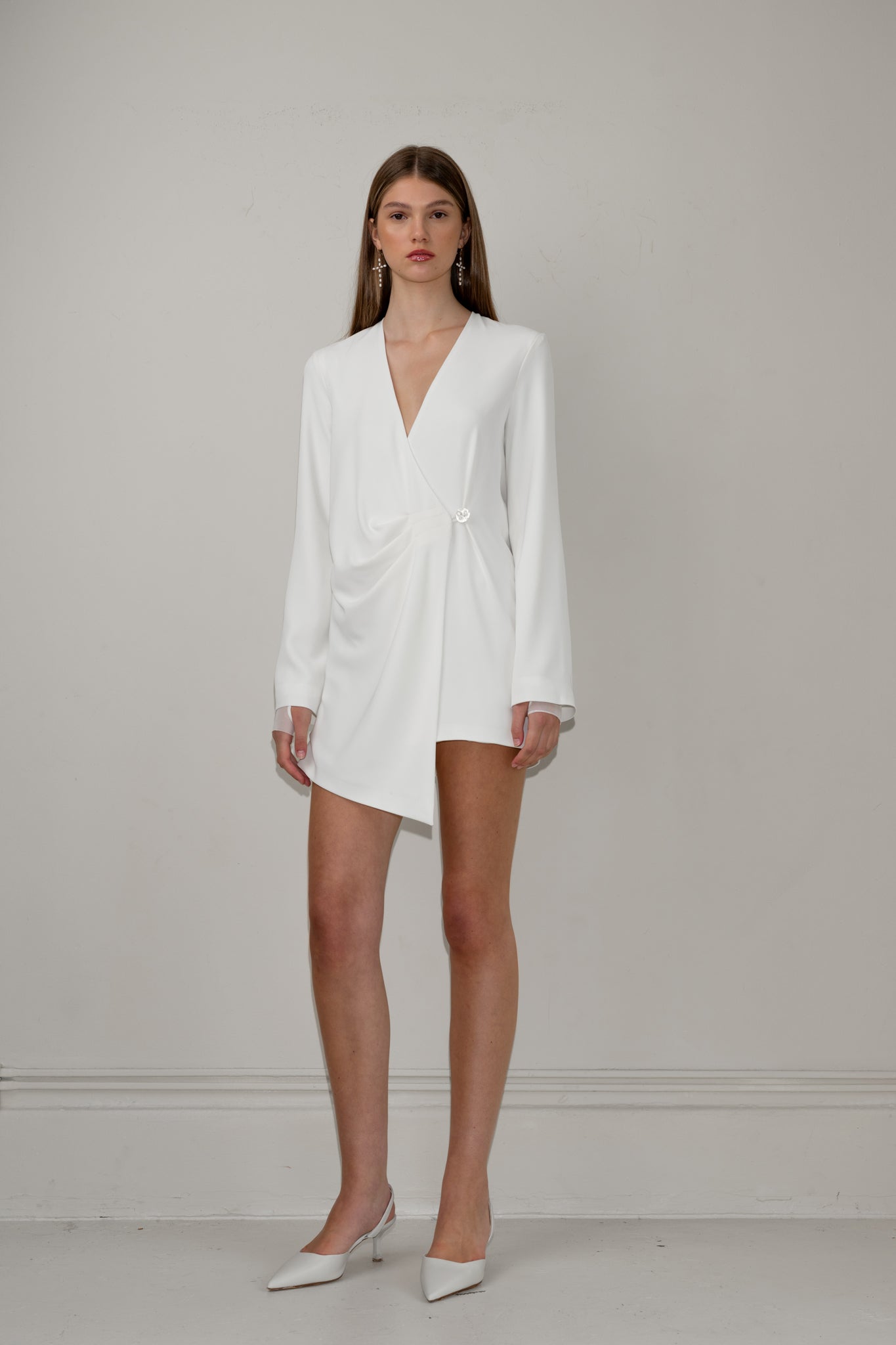 Asymmetrical draped blazer dress