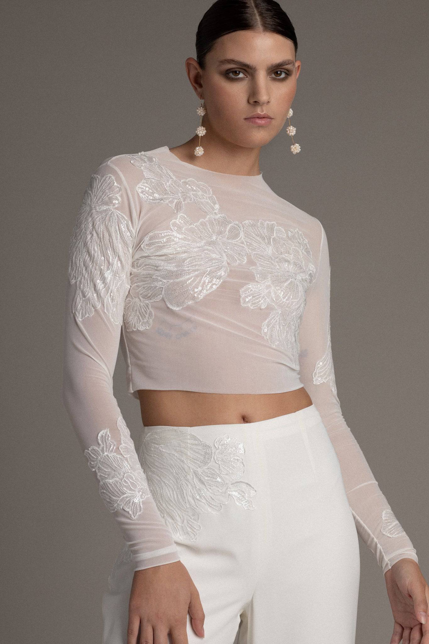 LONG SLEEVE FRENCH LACE MESH TOP - TEMPÊTE BRAND