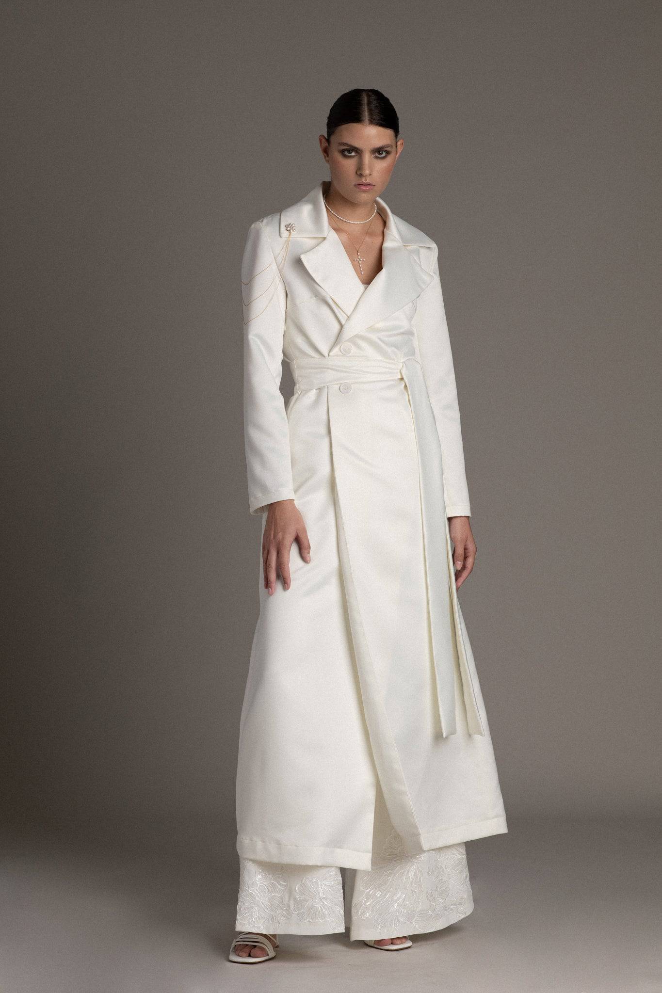 BELTED SATIN BRIDAL TRENCH