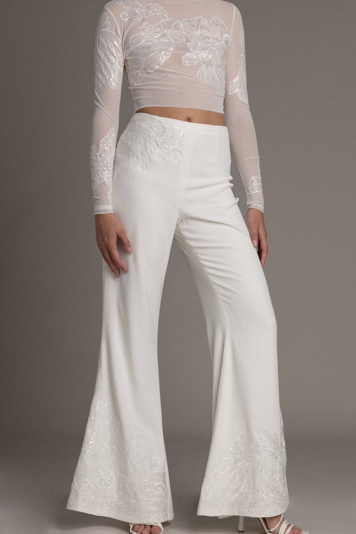 SEQUIN APPLIQUE FLARE PANTS