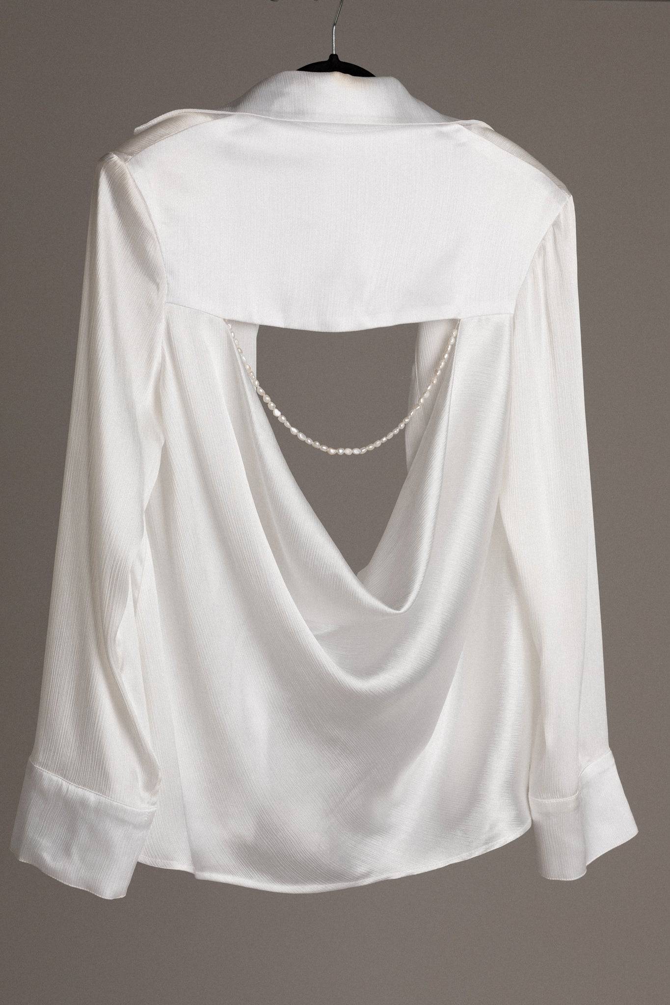 OPEN BACK SATIN PEARL SHIRT