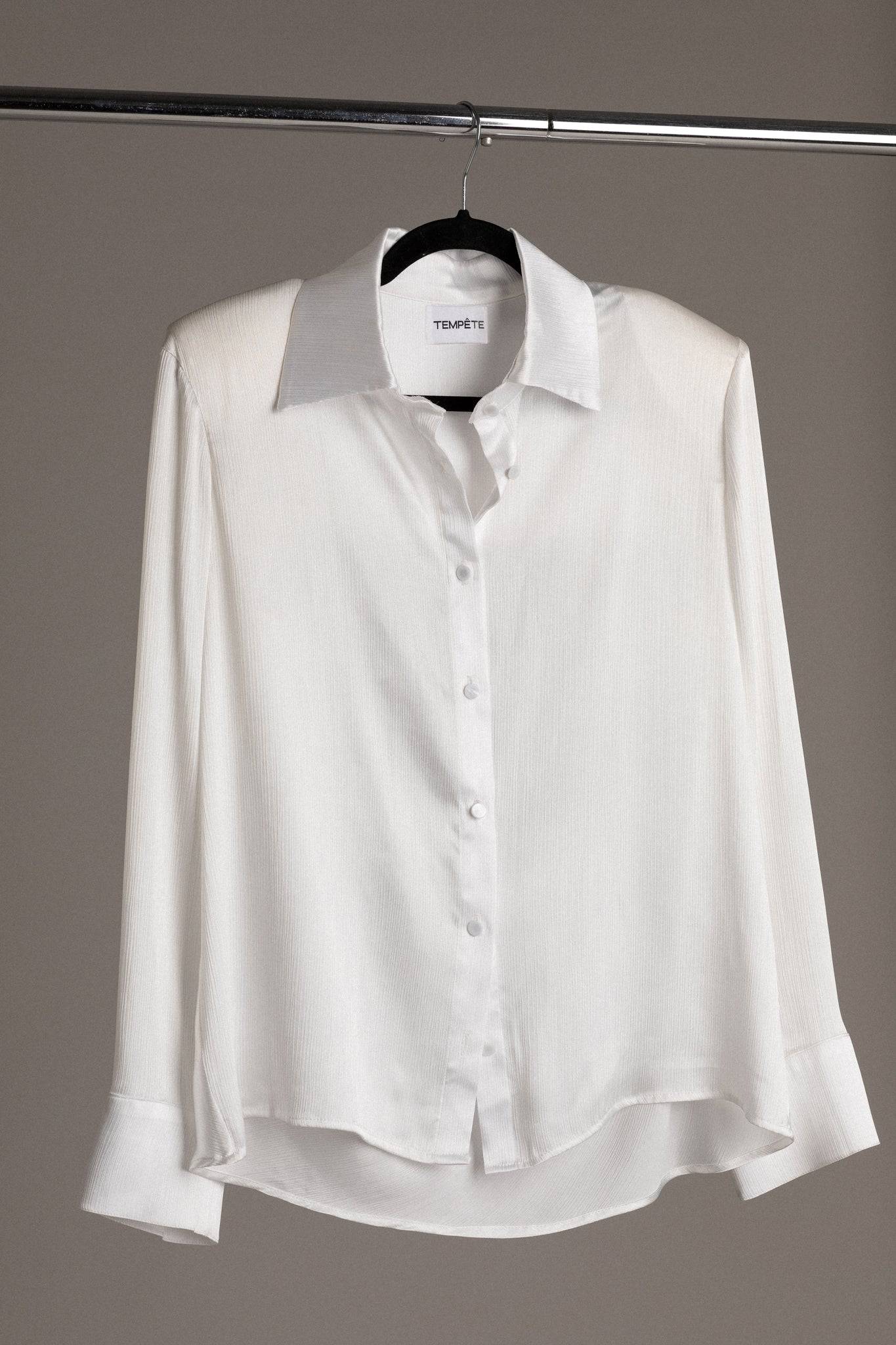 OPEN BACK SATIN PEARL SHIRT