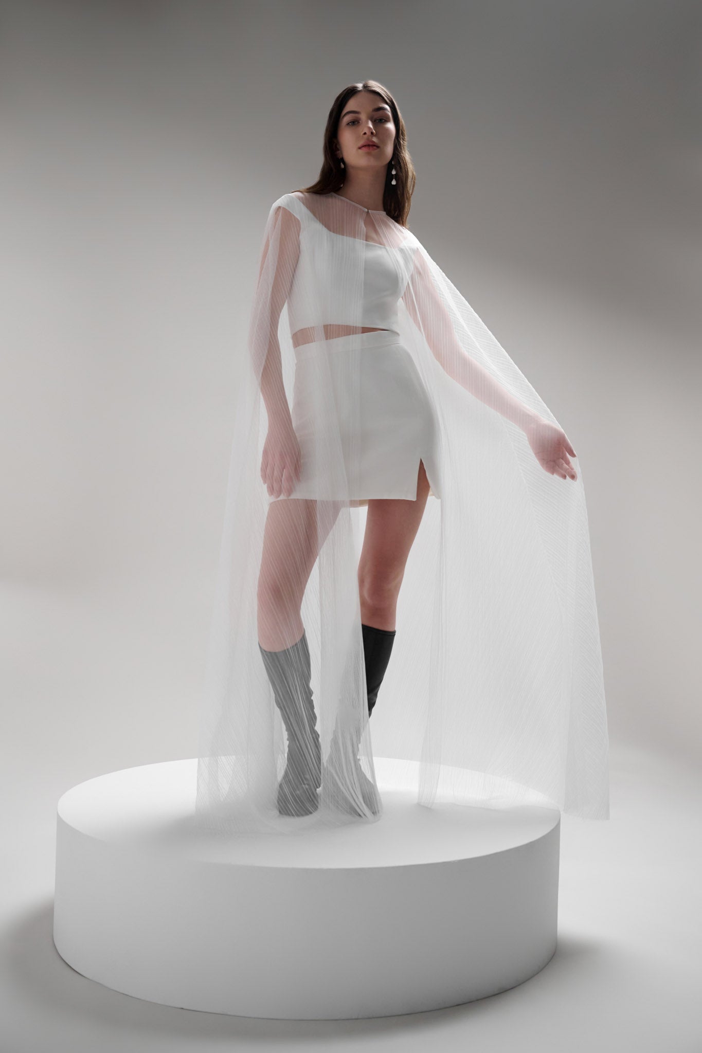 Coquille Pleated Tulle Wedding Cape | TEMPÊTE Bridal Boutique